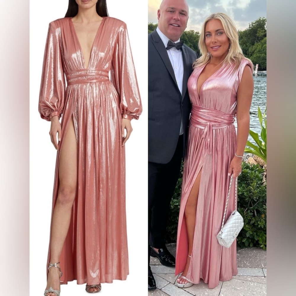 Bronx and Banco Custom Zoe Metallic Lame Gown in Blush